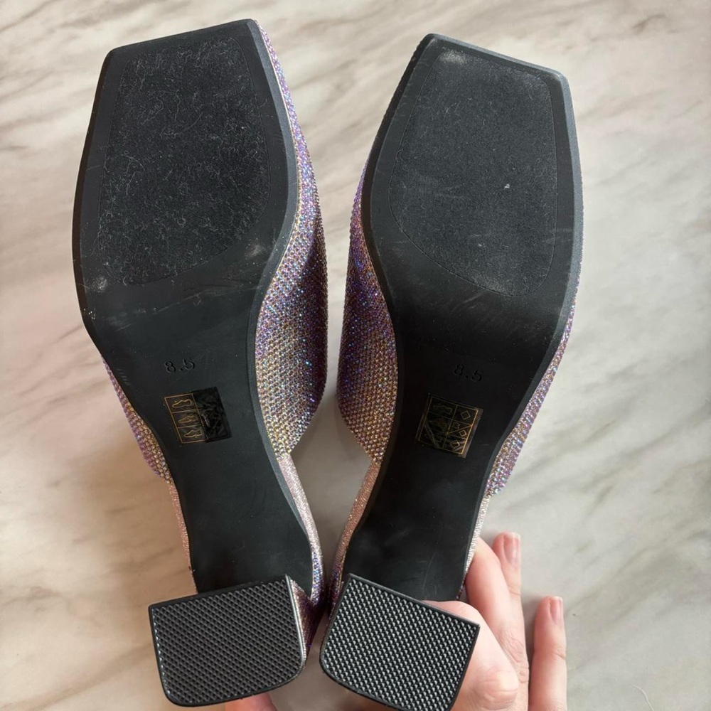 Purple & Gold Rhinestone Heels Sandals Slight Platform Jeffery Campbell size 8.5 - Picture 6 of 7